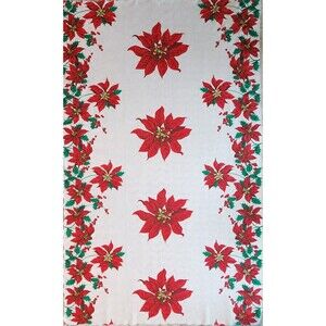 Poinsettia‎ Tablecloth Rectangle 96x60 inches Scalloped Edge